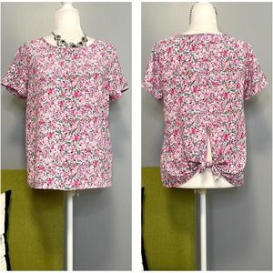 Cozy Rozy Pink Floral Tie Split Back Blouse Top NEW Small